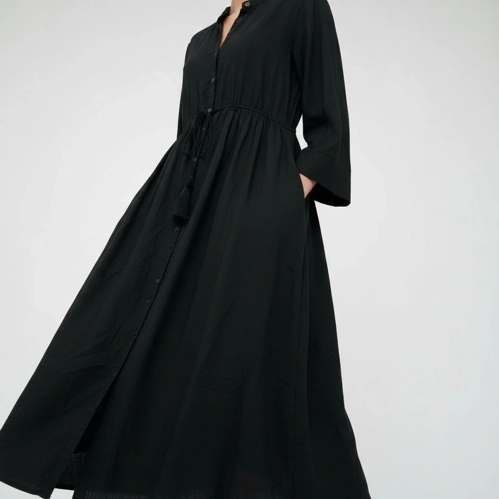 Natural Life 100% Organic Cotton Long Sleeve Dress - Size Medium - Black - Picture 4 of 14